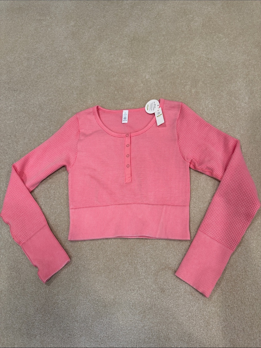 Pink Waffle-Knit Henley Long Sleeve Top - Offline by Aerie